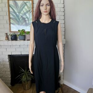 Lida Baday wool dress size 10 black sleeveless cutout sheath midi
